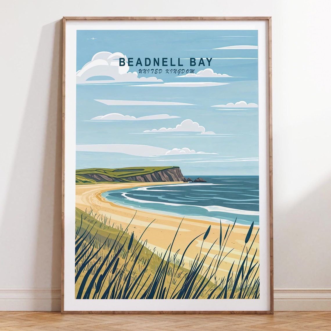 Beadnell Bay Northumberland Sandy Beach Dunes Coastal Travel Poster