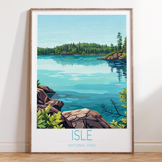 Isle Royale National Park Lake Poster Rocky Shoreline Bottom Text Art