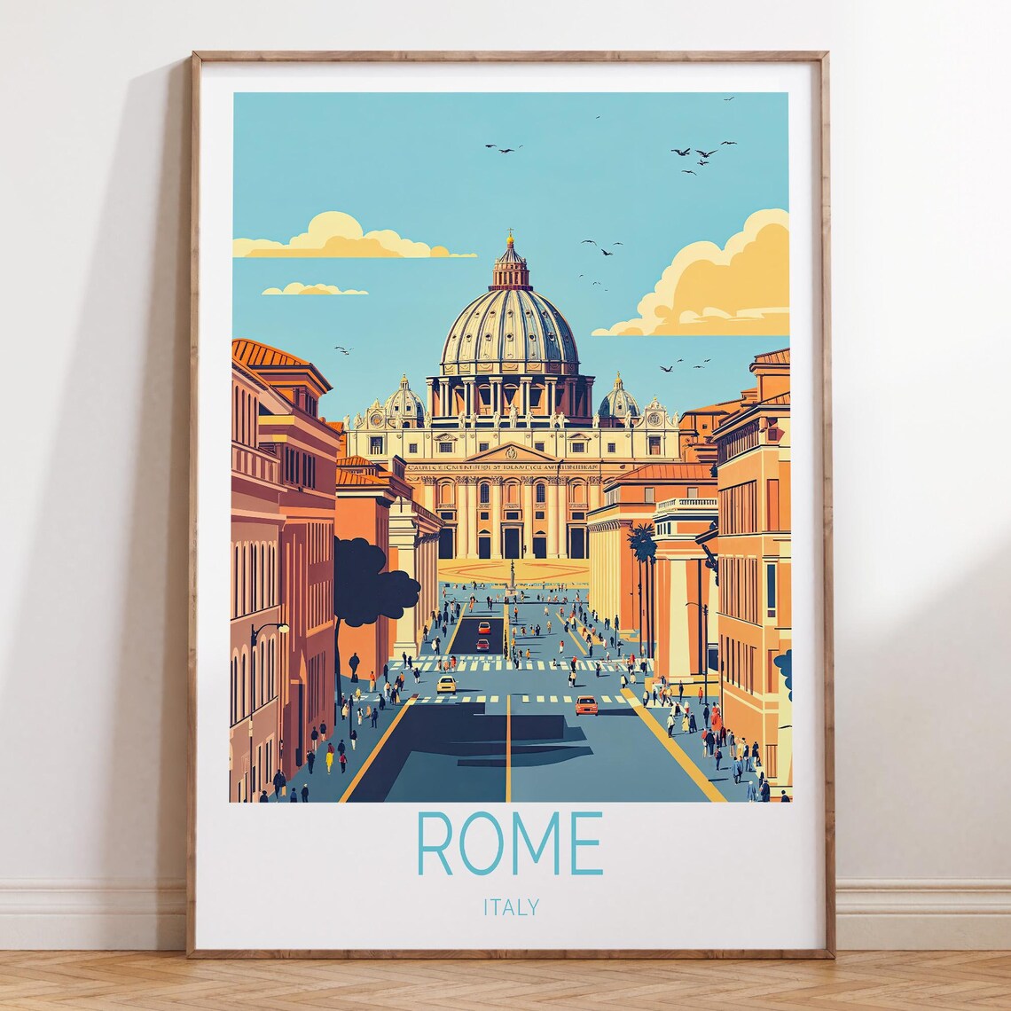 Rome Italy St Peters Basilica Grand Boulevard Vintage Travel Poster
