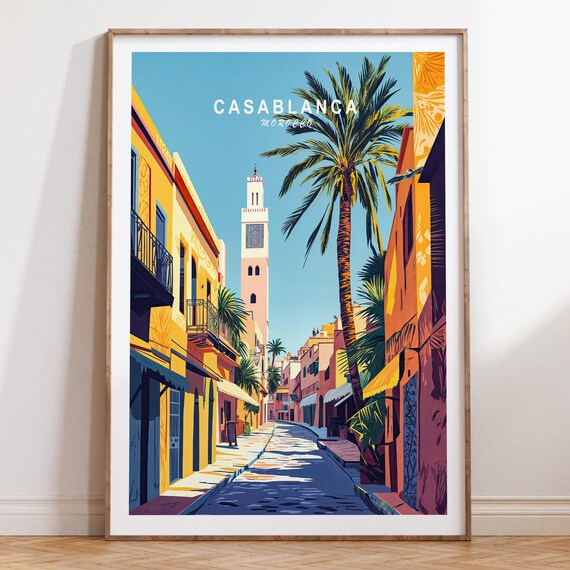 Casablanca Morocco Travel Poster Casablanca Travel Wall Art Morocco Travel Print Birthday Gifts Wedding Present