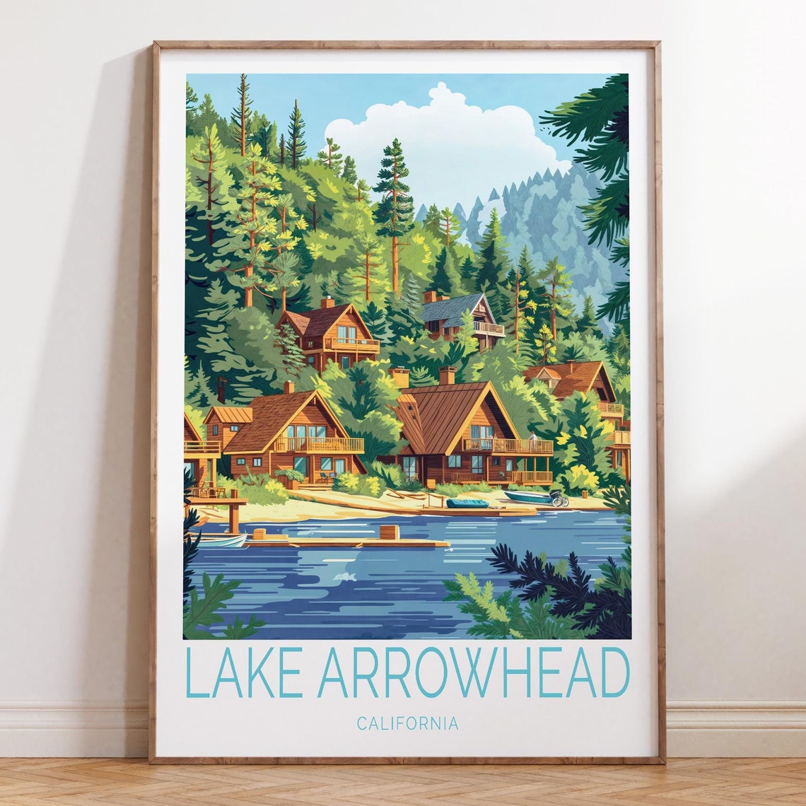 Lake Arrowhead California Lakeside Cabins Forest Travel Poster