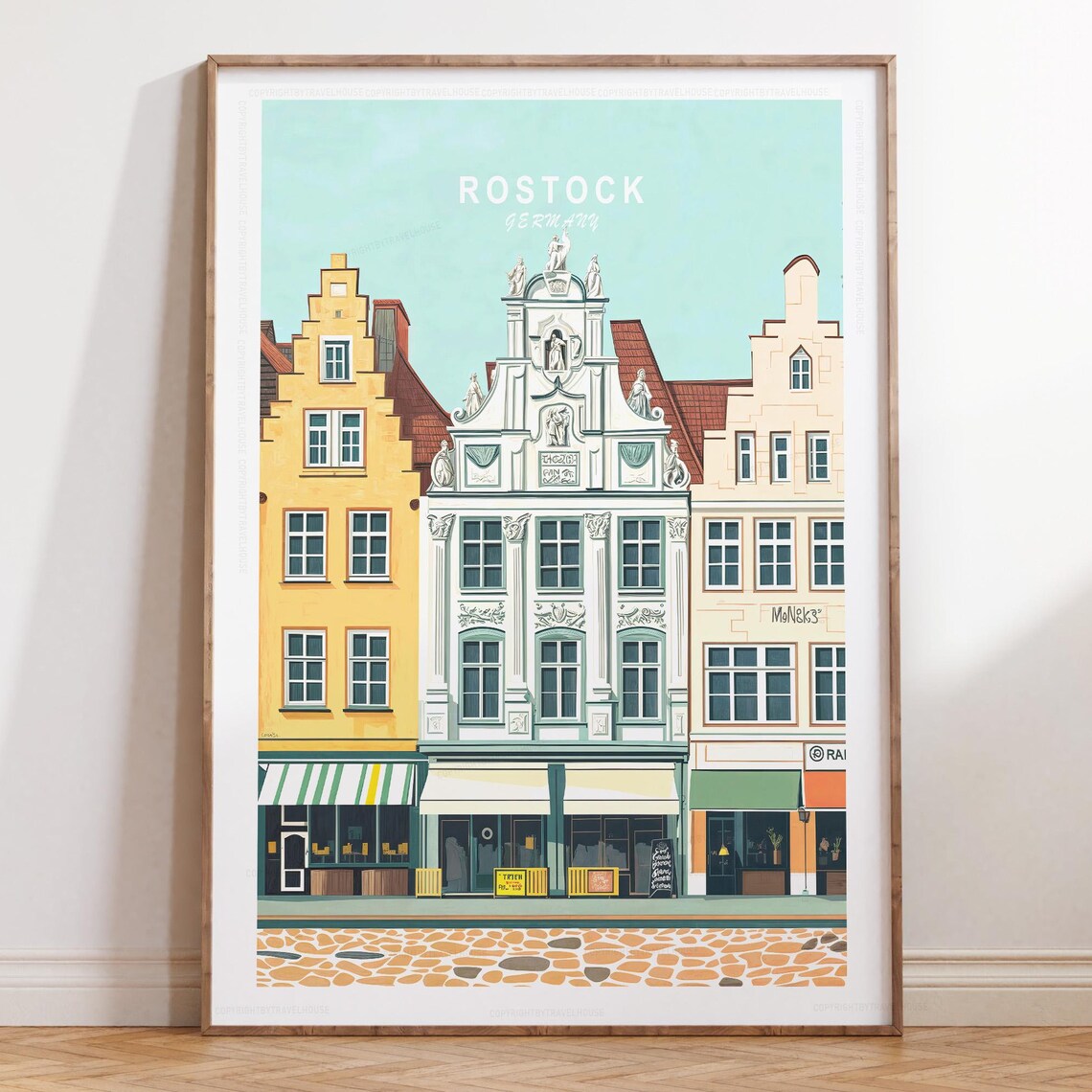 Rostock Germany Old Town Colorful Gabled Buildings Travel Poster