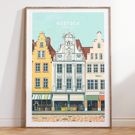 Rostock Germany Old Town Colorful Gabled Buildings Travel Poster