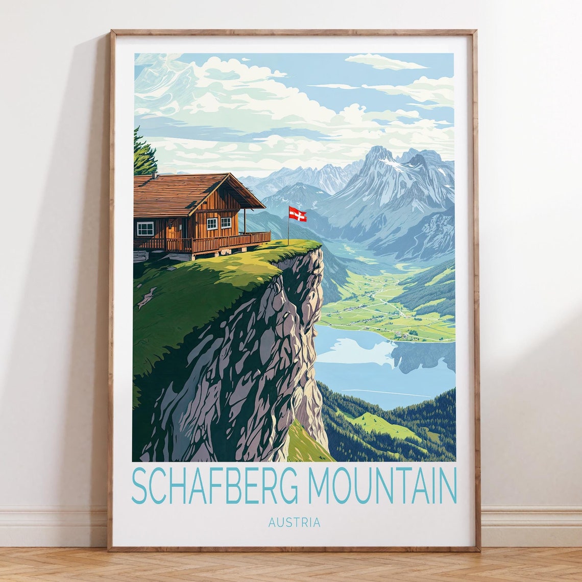 Schafberg Mountain Austria Alpine Hut Cliff Overlook Travel Poster