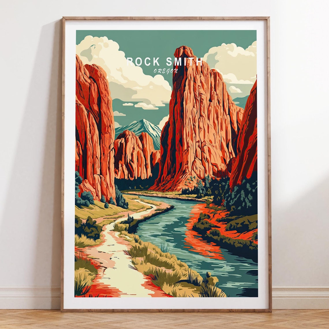 Rock Smith Oregon Red Rock Canyon River Text Overlay Travel Poster