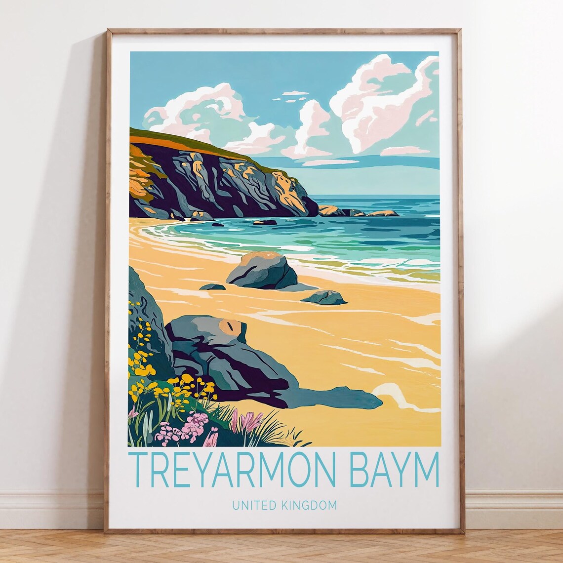 Treyarmon Bay Sandy Beach Cliffs United Kingdom Travel Poster