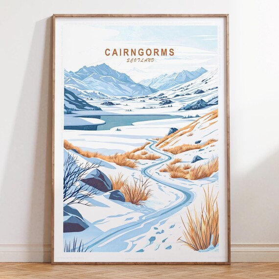 Cairngorms Scotland Winter Snowy Valley Trail Travel Art Poster