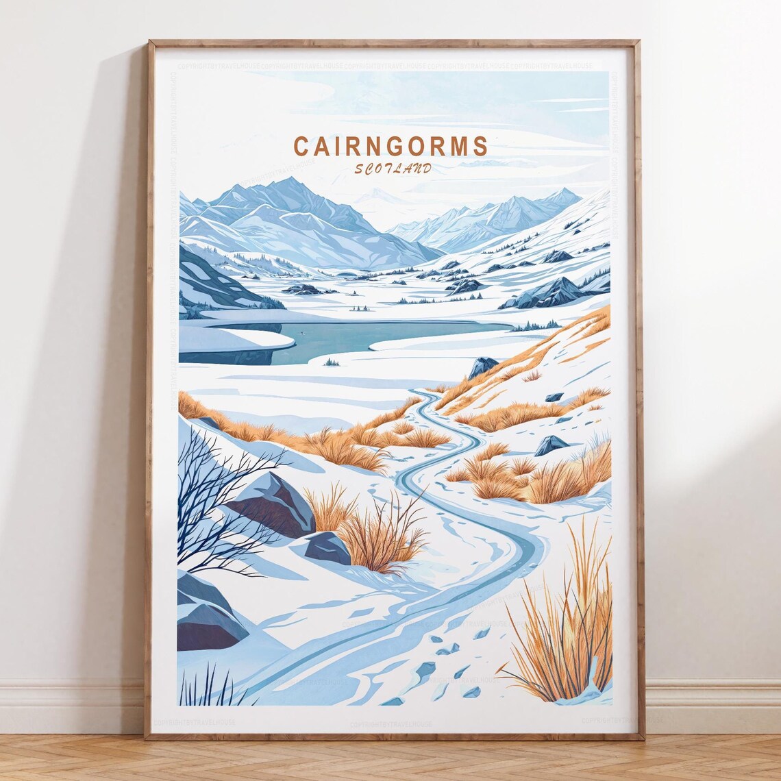 Cairngorms Scotland Winter Snowy Valley Trail Travel Art Poster
