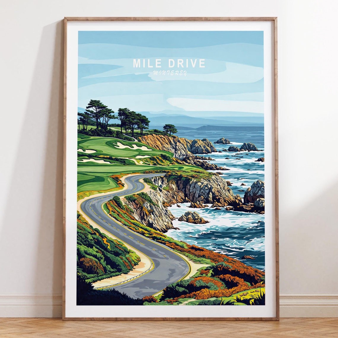 Mile Drive Monterey Coastal Cliffs Vintage Travel Poster Layout