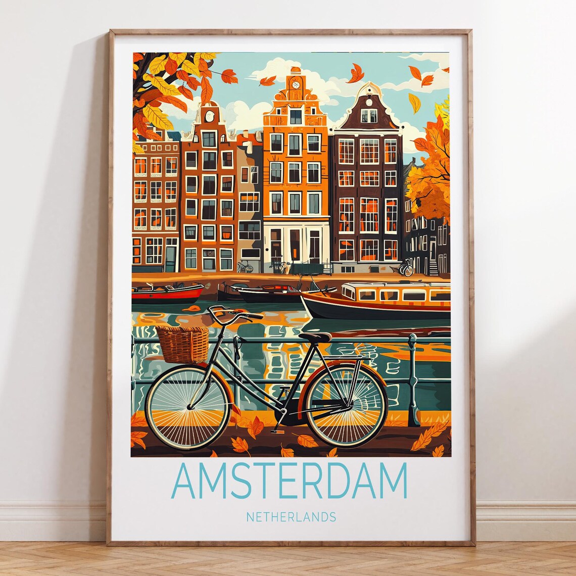 Amsterdam Netherlands Travel Poster Netherlands City Wall Art Amsterdam Travel Print Birthday Gifts Wedding Gifts Home Decor