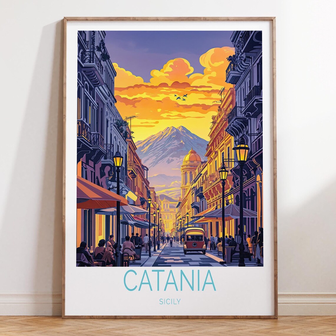 Catania Sicily Glowing Sunset Street With Mount Etna View Poster