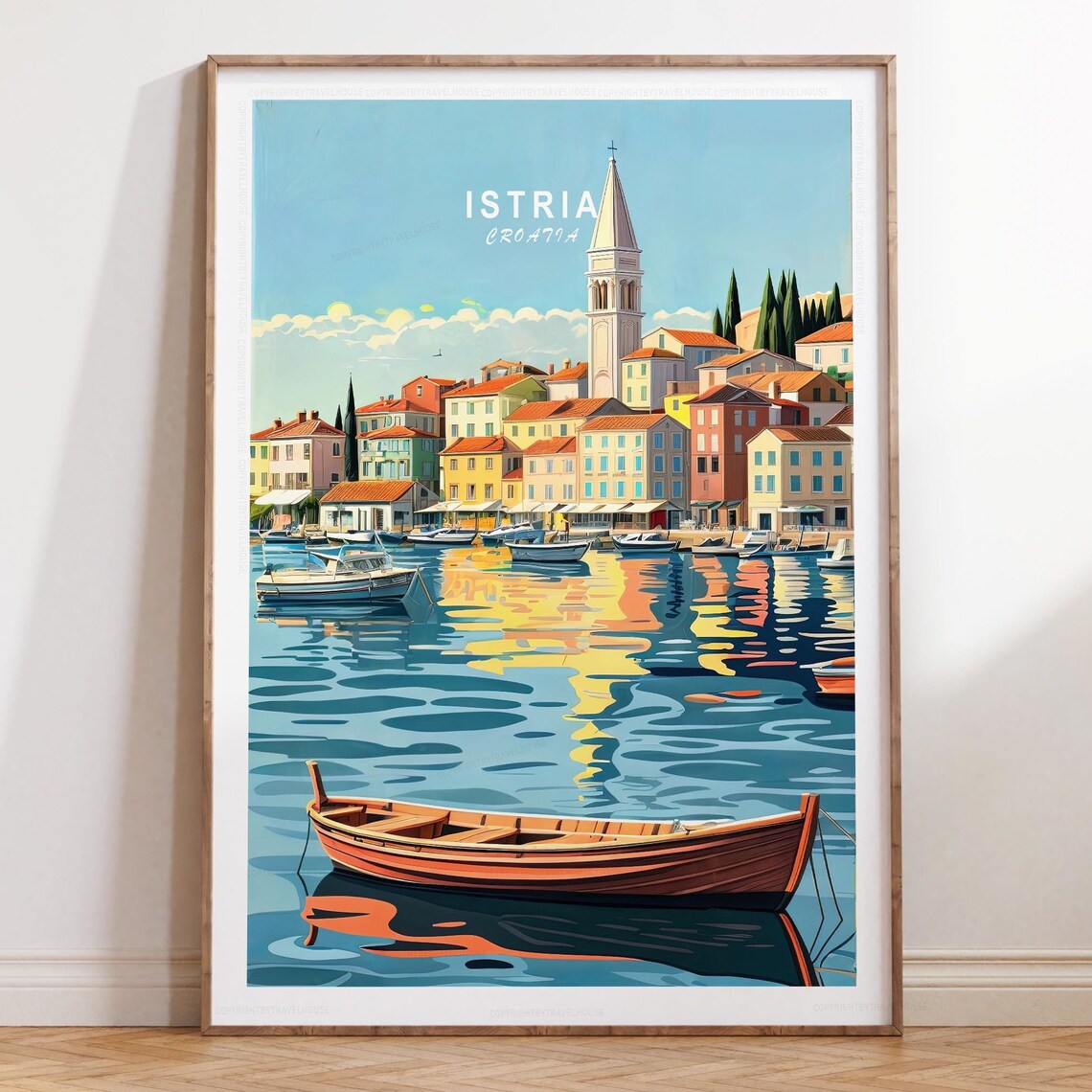 Istria Croatia Harbor Town Colorful Waterfront Boat Travel Poster