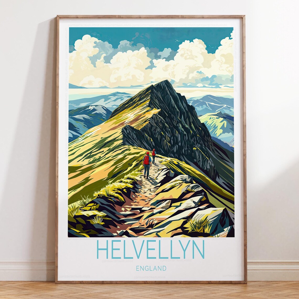 Helvellyn England Rocky Ridge Hikers Lake District Travel Poster