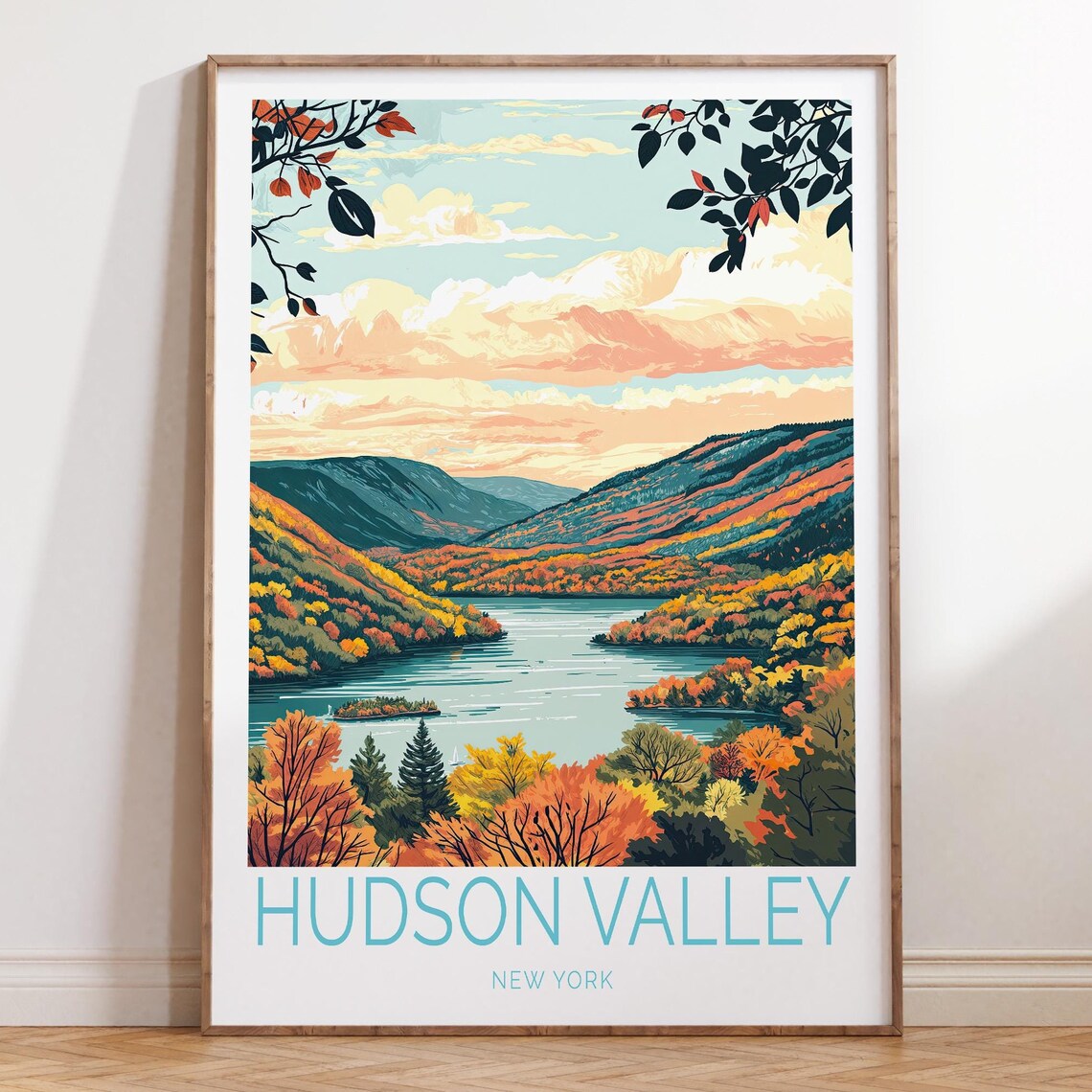 Hudson Valley New York Fall Foliage River Scenic Travel Poster