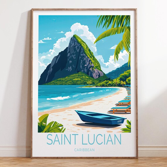 Saint Lucian Caribbean Poster Travel Wall Art Print Birthday Gifts Wedding
