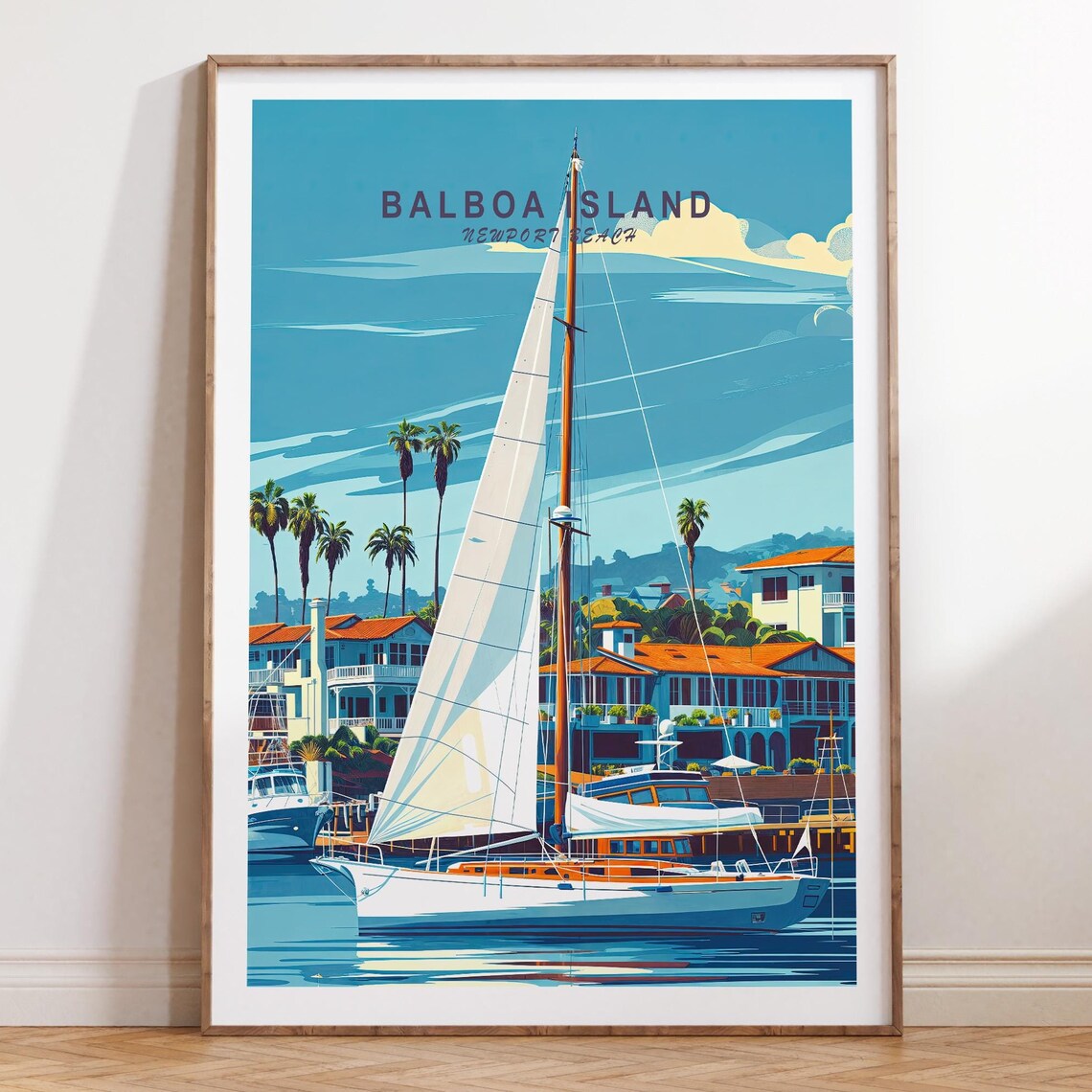 Balboa Island Sailboat Harbor Newport Beach Nautical Travel Poster
