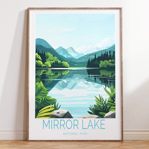 Serene Mirror Lake National Park Evergreen Forest Lake Poster