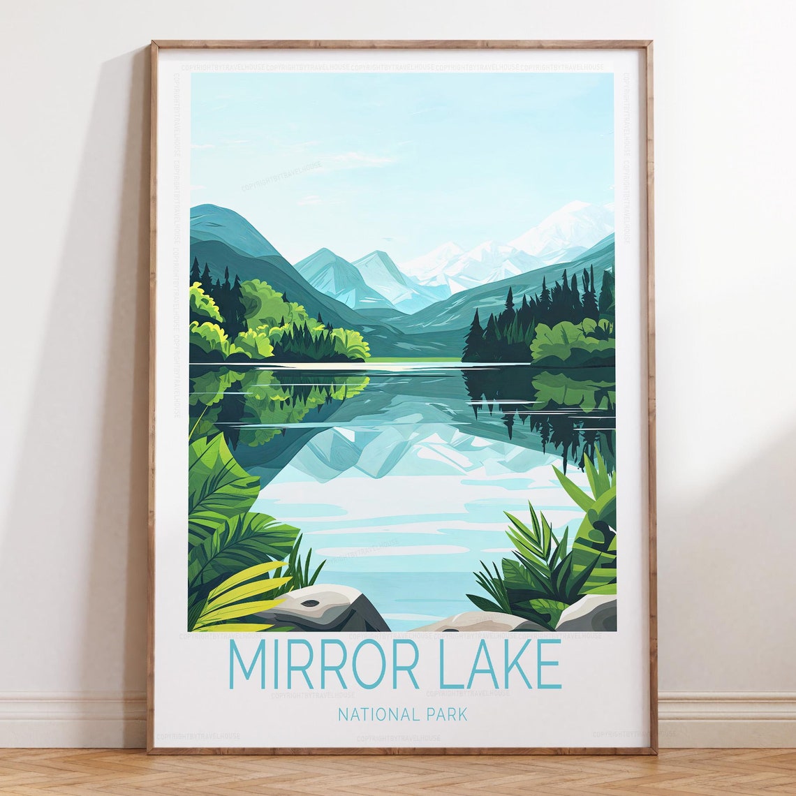 Serene Mirror Lake National Park Evergreen Forest Lake Poster