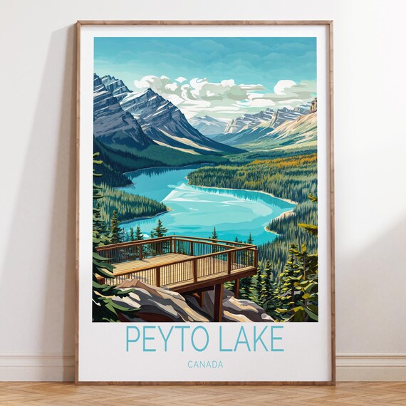 Peyto Lake Canada Travel Poster Wolf Head Lake Overlook View
