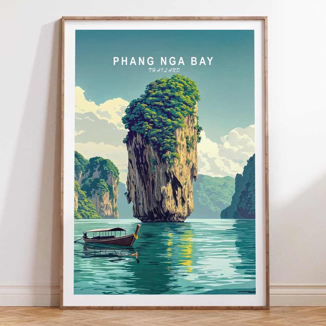 Phang Nga Bay Thailand Limestone Karst Longtail Boat Travel Poster