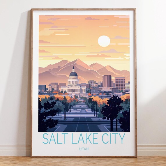 Salt Lake City Utah Sunset Skyline With Capitol Travel Poster