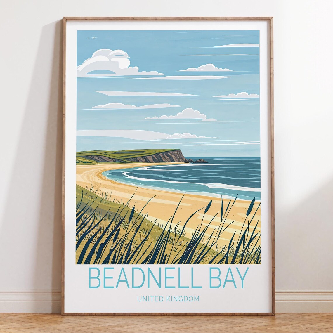 Beadnell Bay Golden Sand Dunes Turquoise Waves Seaside Poster