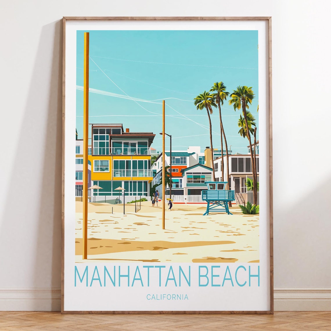 Manhattan Beach California Beach Houses Bottom Title Travel Poster