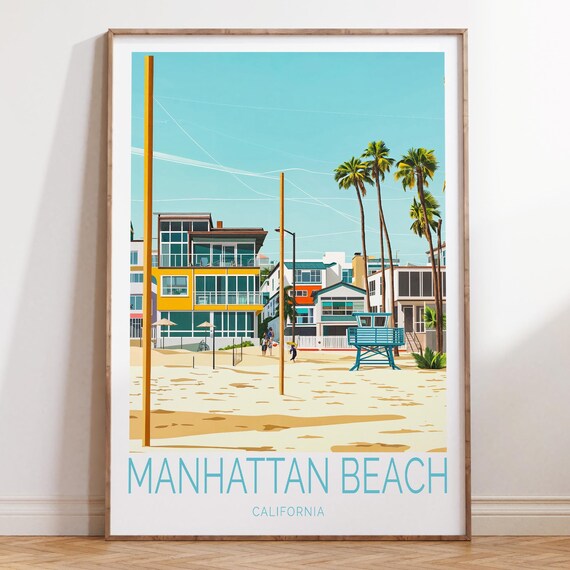 Manhattan Beach California Beach Houses Bottom Title Travel Poster