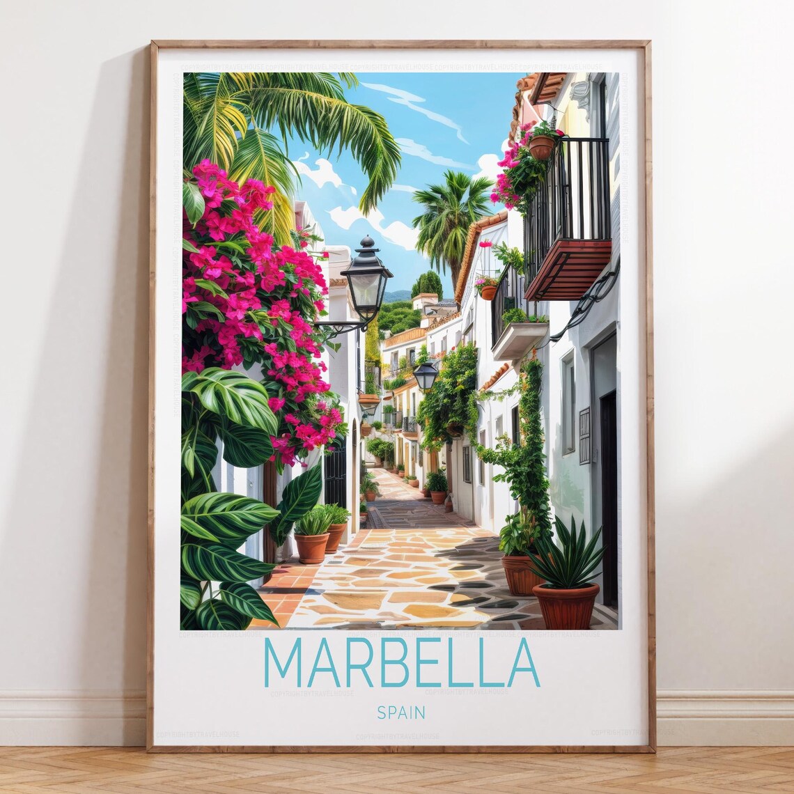 Marbella Spain Flower Filled Old Town Street Andalusia Travel Poster