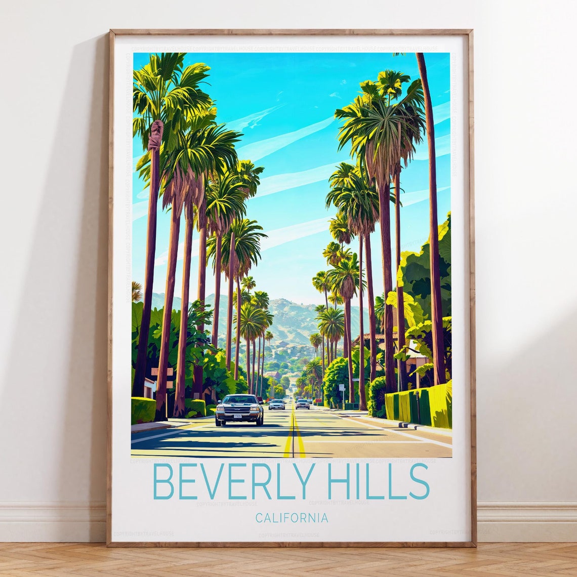 Beverly Hills California Palm Lined Street Vintage Travel Poster