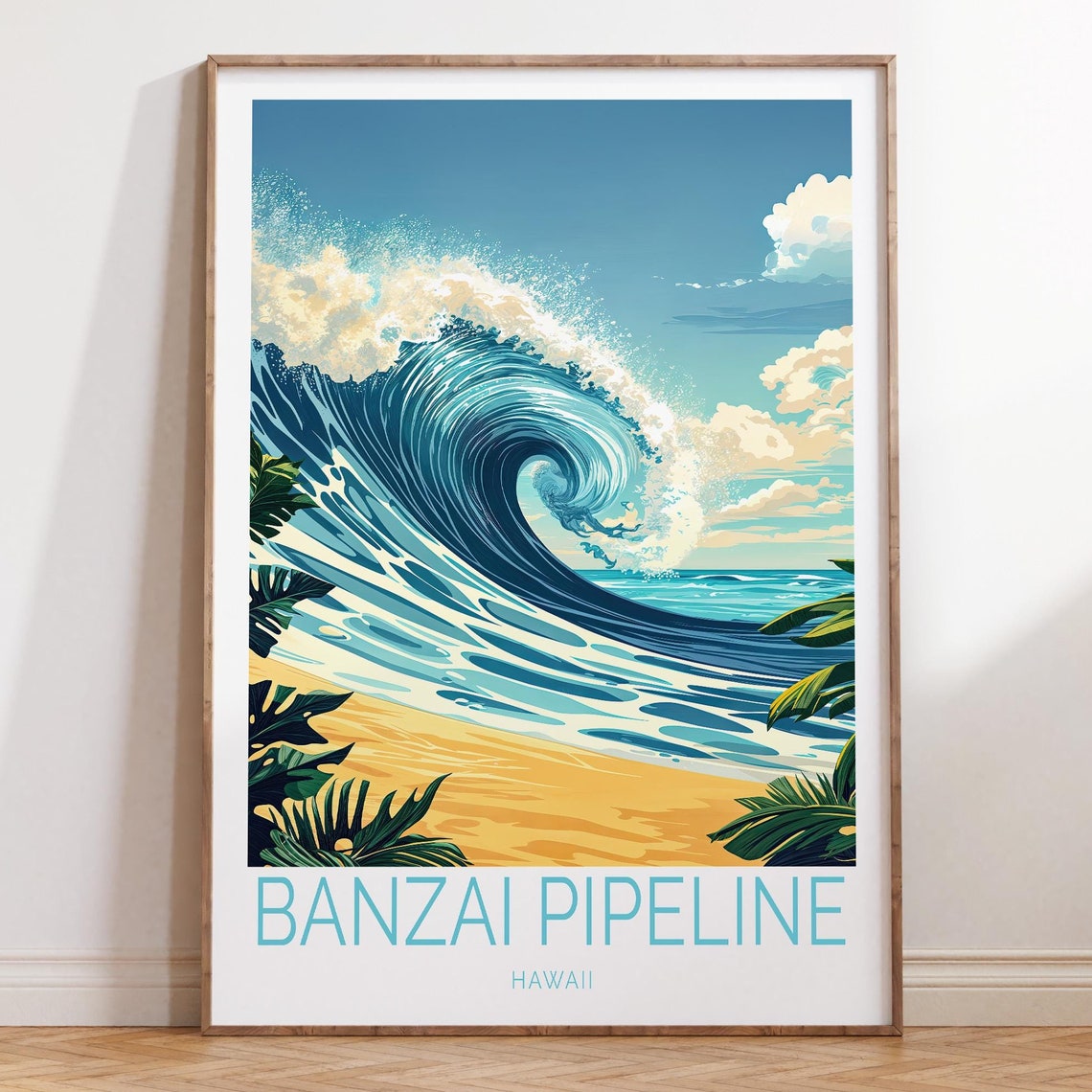 Banzai Pipeline Hawaii Giant Surf Wave Blue Ocean Travel Poster