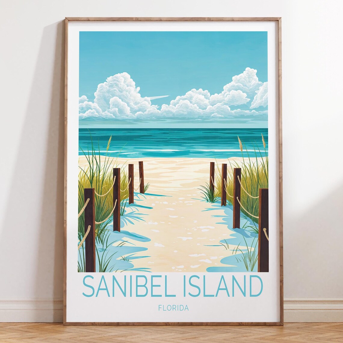 Sanibel Island Florida Beach Path Dunes Vintage Travel Poster