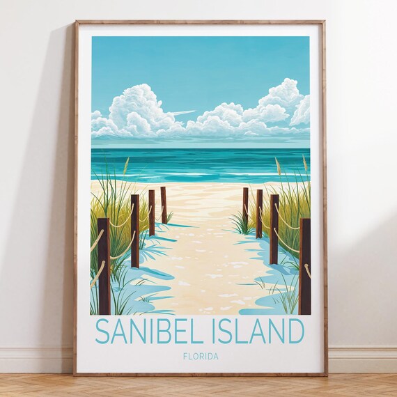 Sanibel Island Florida Beach Path Dunes Vintage Travel Poster