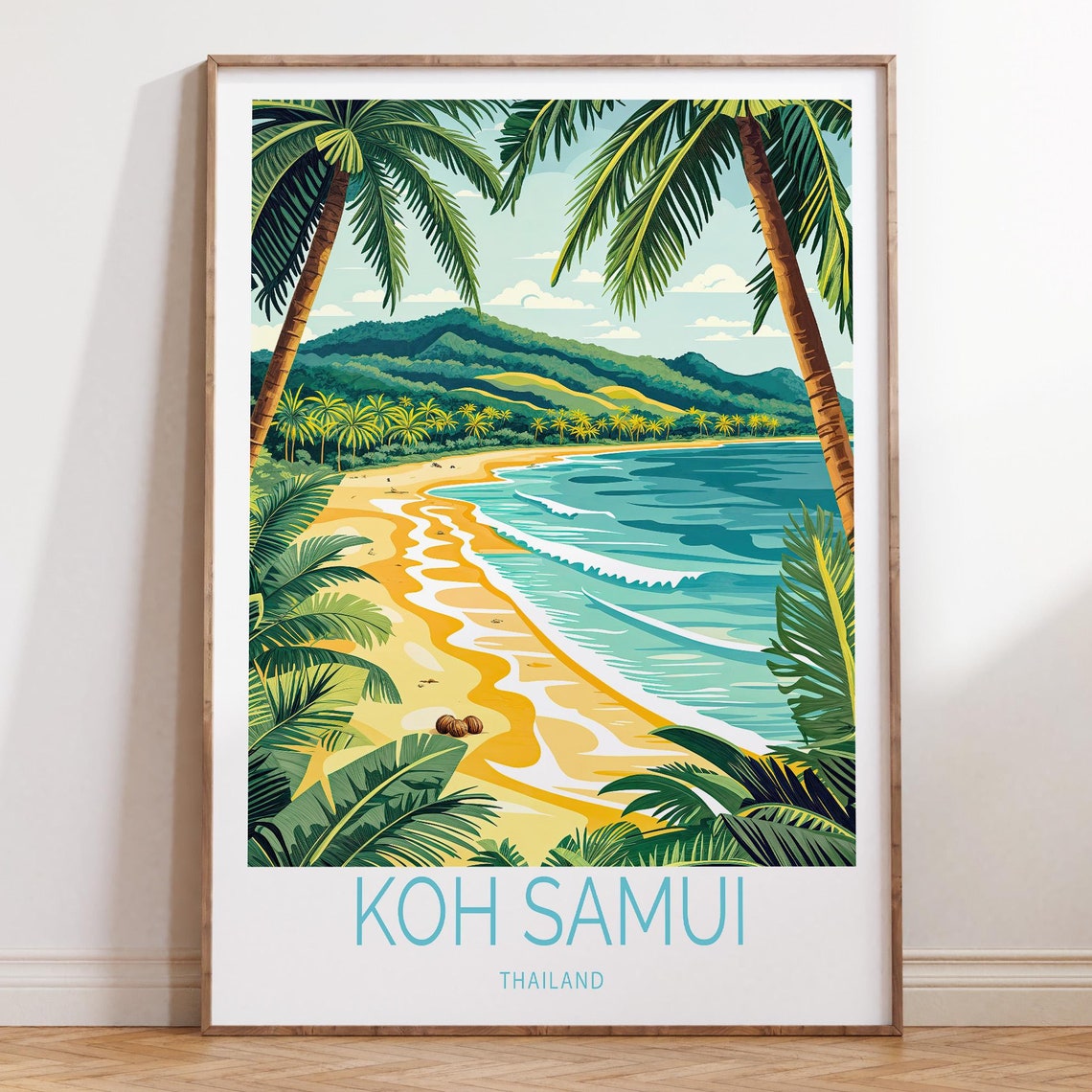 Koh Samui Thailand Curving Golden Beach With Palm Trees Poster