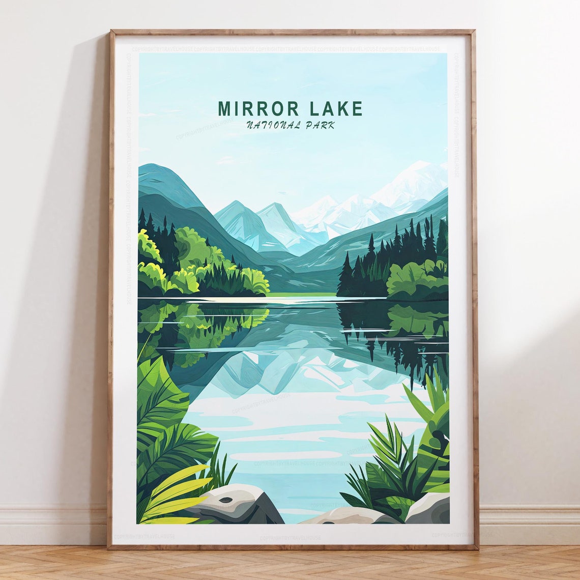 Tranquil Mirror Lake National Park Lush Forest Reflection Poster
