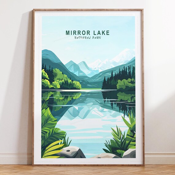 Tranquil Mirror Lake National Park Lush Forest Reflection Poster