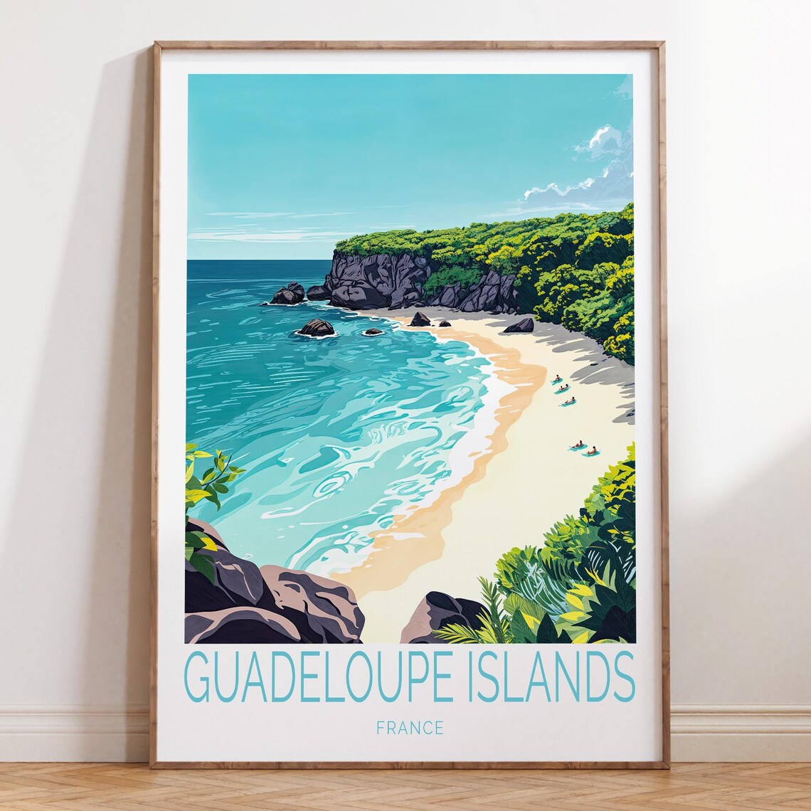 Guadeloupe Islands France Tropical Sandy Beach Cove Travel Poster