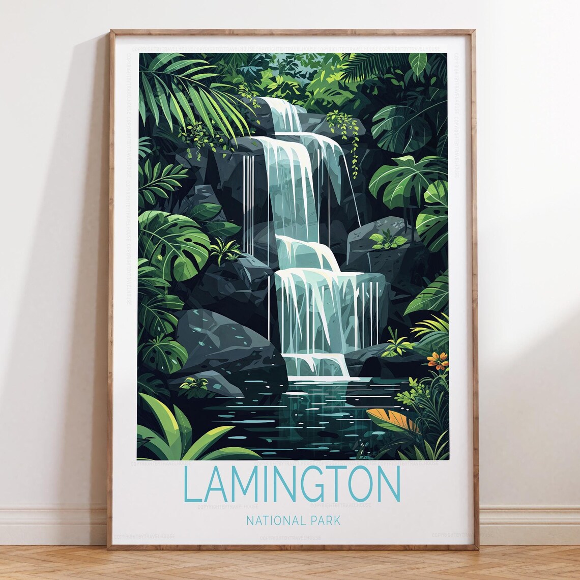Lamington National Park Australia Waterfall Rainforest Travel Poster