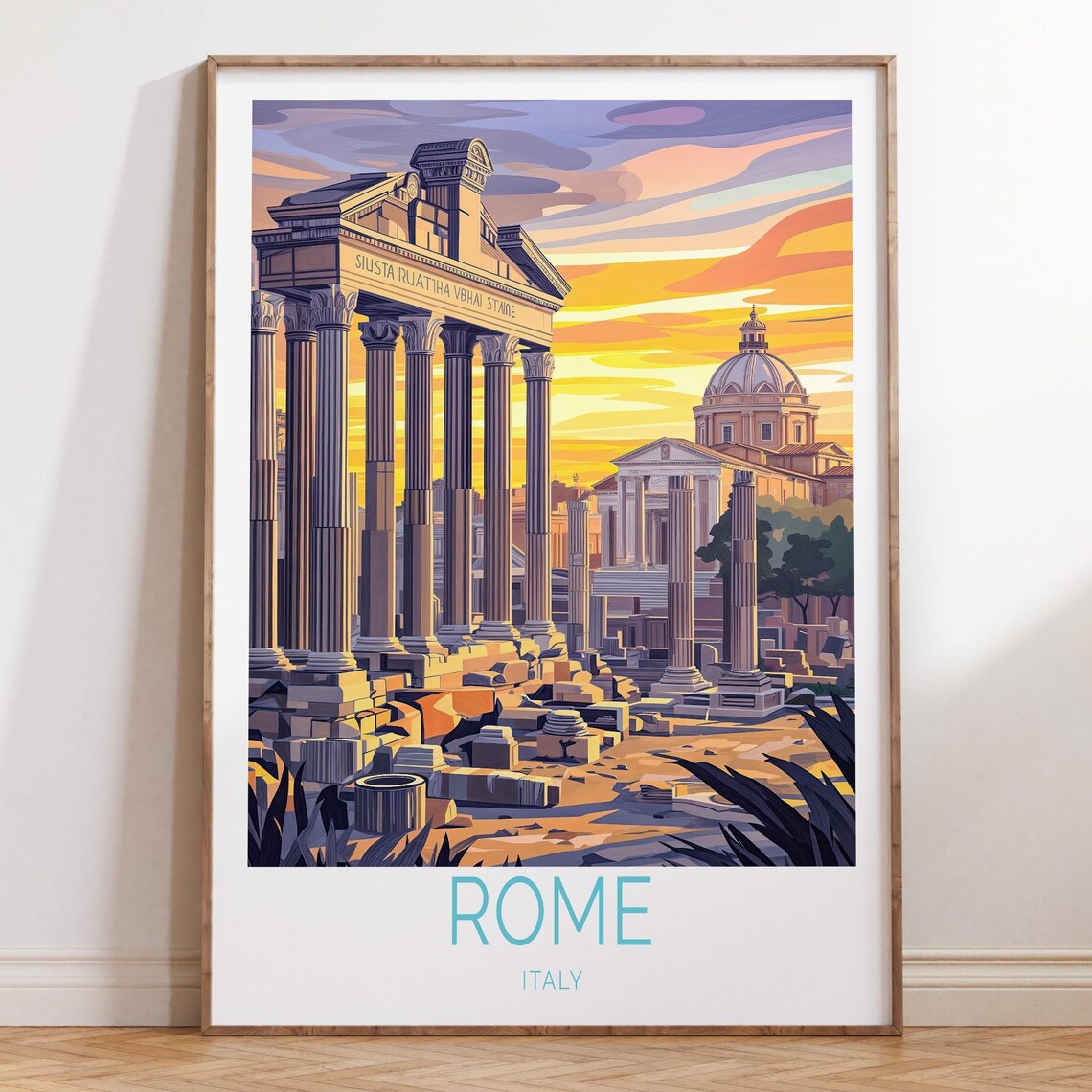 Rome Italy Ancient Roman Forum Ruins Sunset Vintage Travel Poster