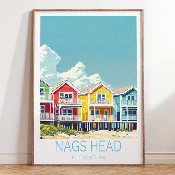 Nags Head North Carolina Colorful Beach Houses Coast Art Poster