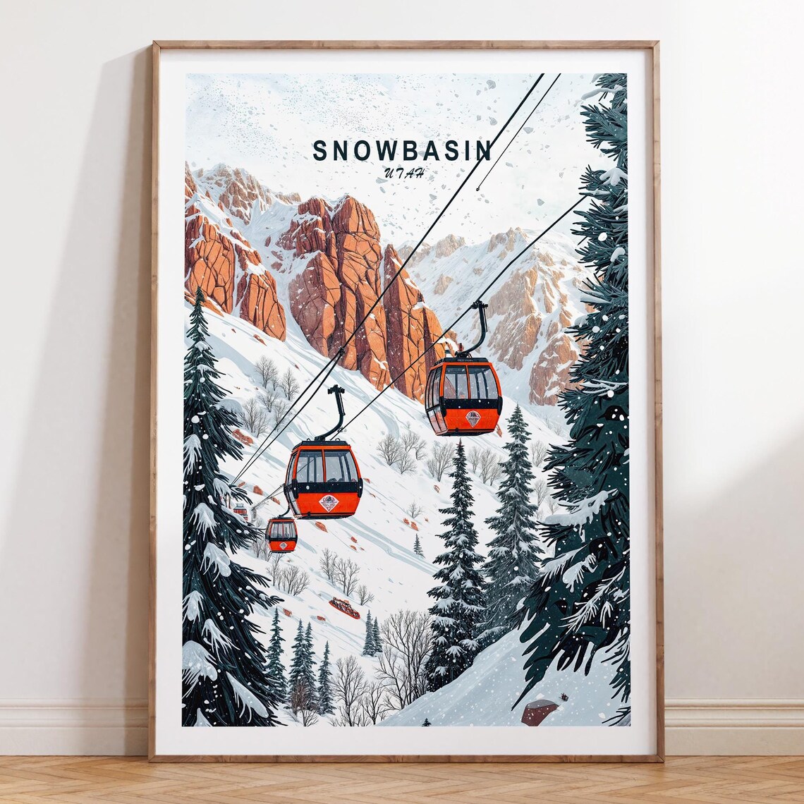Snowbasin Utah Ski Gondola Snowy Winter Mountain Travel Poster