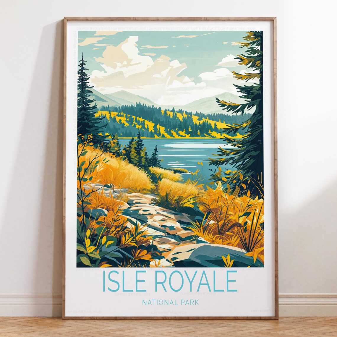 Isle Royale National Park Travel Poster Autumn Lake Vintage Adventure Art