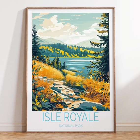 Isle Royale National Park Travel Poster Autumn Lake Vintage Adventure Art