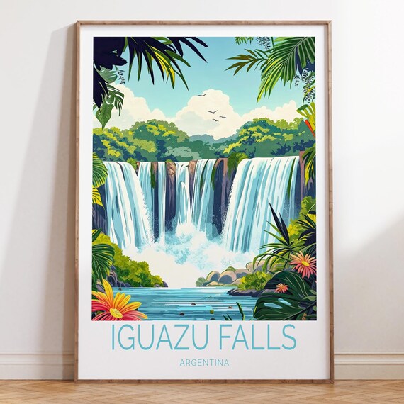 Iguazu Falls Argentina Lush Rainforest Waterfall Travel Poster