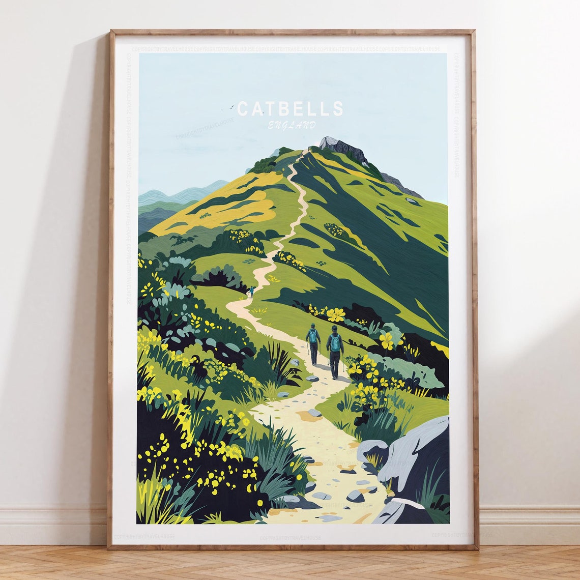 Catbells England Hikers Green Fell Path Mountain Trail Poster
