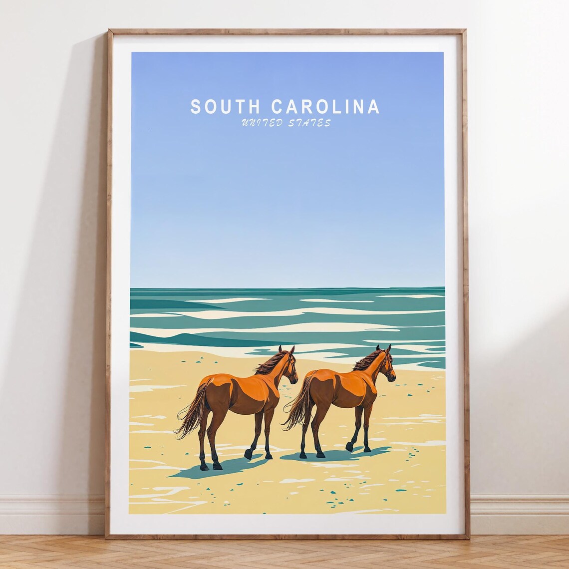 South Carolina Wild Horses On Sandy Beach Coastal Travel Poster