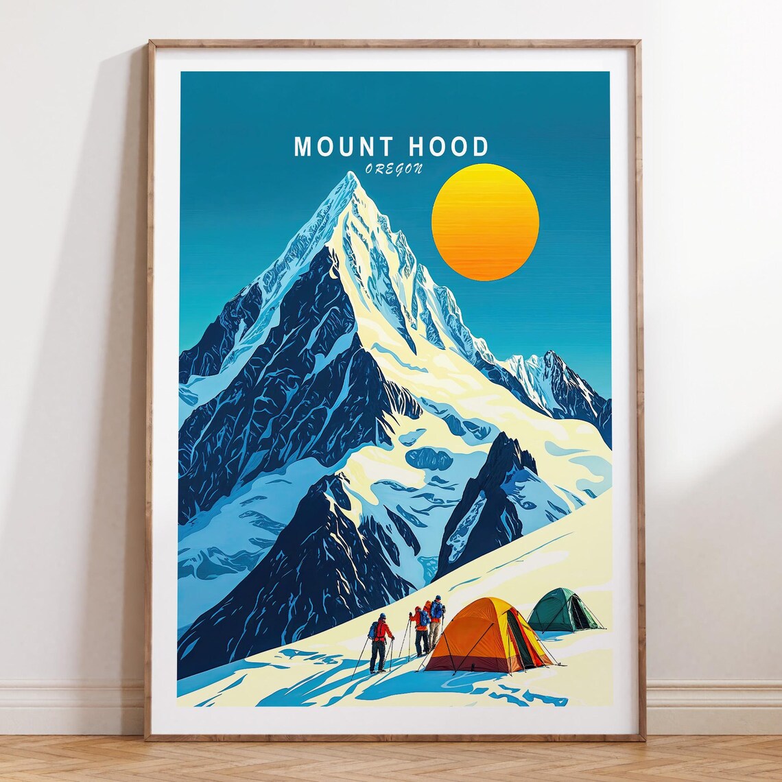 Mount Hood Oregon Daytime Climbers Camp Snow Peak Art Poster
