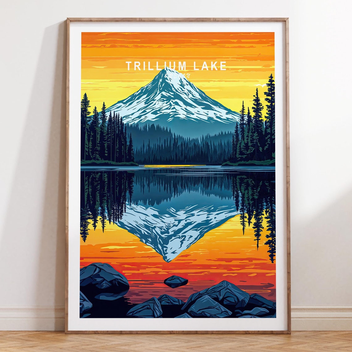 Trillium Lake Oregon Sunset Mountain Reflection Travel Poster