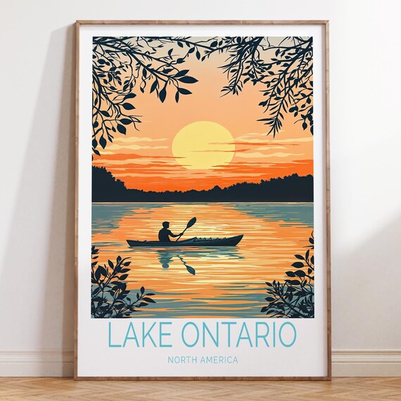 Lake Ontario Sunset Kayaker Silhouette Lakeside Scene Poster