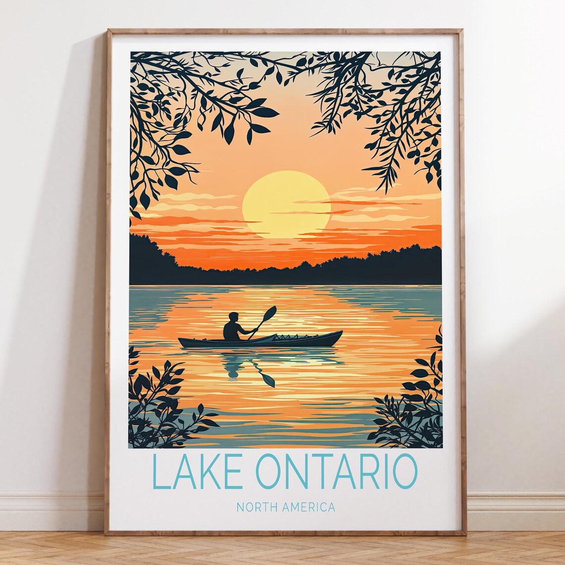 Lake Ontario Sunset Kayaker Silhouette Lakeside Scene Poster